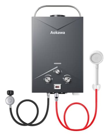 Aokawa Portable Propane Tankless Water Heater, 1.78 GPM On-Demand Hot Water Heater with Shower Head, Outdoor Camping RV Cabin Use, Propane Gas Instant Hot Water, Overheat & Anti-Freeze Protection