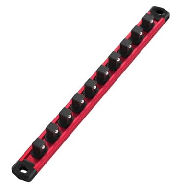 WORKPRO Magnetic Socket Organizer, 3/8-Inch Drive Aluminum Alloy Sockets Rail, Heavy Duty Sockets Holder, Socket Rack Kit 3/8-Inch x 10 Clips (Red)