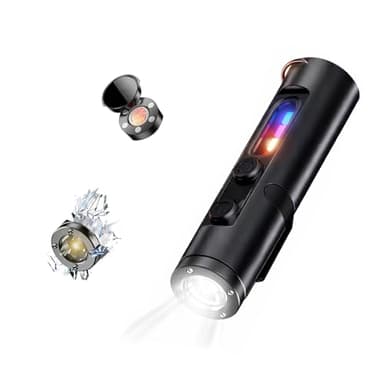 QIPECO Pocket Rechargeable EDC Flashlight 500 Lumens Mini Keychain Flashlight with Fire Starter & Window Breaker, Magnetic Base, Hat Clip for Camping,Travel, Emergency Use (Black)