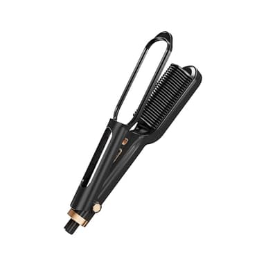 BEAUXMILE Hair Straightener Brush, Hair Straightening Iron with Dense Bristles, Ceramic Flat Iron Comb for Woman, Fast Heating, Dual Voltage, 30+ Temps, for All Hair Types, Black