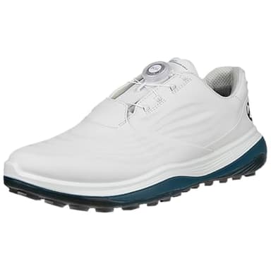 ECCO Men's LT1 BOA Hybrid Waterproof Golf Shoe, White/Petrol, 13-13.5