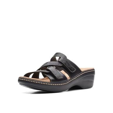 Clarks Collection Women's Merliah Karli Wedge Sandal, Black Leather, 8.5 Medium US