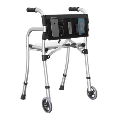 Walkers for Seniors, Folding Standard Walker with Seat, Lightweight Aluminum Mobility Rolling Walker for Seniors and Adults, Compact Travel Walker Height Adjustable, Supports 350 lbs，Only 8LBS