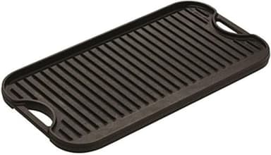 Lodge 20 x 10.44 Inch Pro-Grid Reversible Cast Iron Grill/Griddle – Double Burner Cookware, Pre-Seasoned, Non-Toxic, Made in USA, For Stovetop, Oven, Grill & Campfire