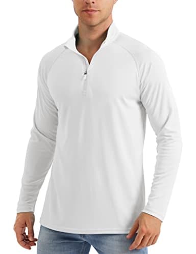 Shirts for Men with Designs 1/4 Zip Up Sun Protective Quarter Zip Shirt UPF 50+ Fishing Shirts Rash Guard Long Sleeve Shirts White
