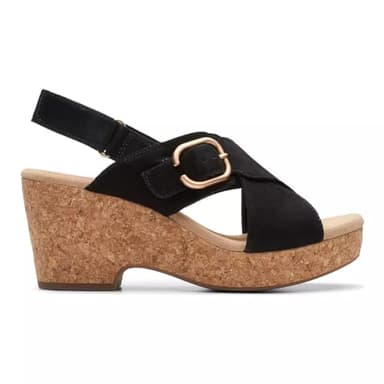 Clarks Collection Women's Giselle Dove Wedge Sandal, Black Nubuck, 8 Medium US