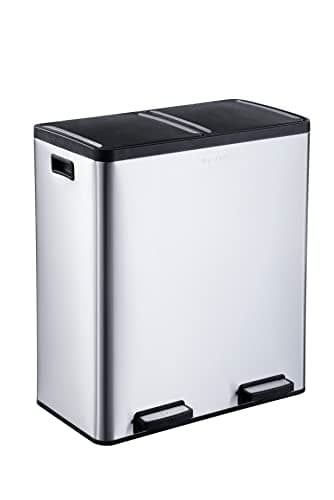 The Step N' Sort 18.5 Gallon Extra Large Capacity, Soft-Step, Dual Trash and Recycling Bin with Removable Inner Bins, Silver