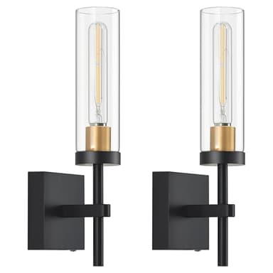 Wireless Wall Sconces with Remote Control, Battery Operated Wall Sconce Set of 2, Black & Gold Rechargeable Dimmable Wall Light for Bedroom Living room Bathroom Hallway Entryway Stairwell, 3000K