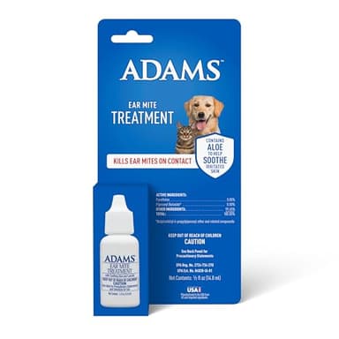 Adams Ear Mite Treatment for Dogs and Cats Over 12 Weeks, Kills Ear Mites On Contact, Relief for Dogs and Cats Suffering from Ear Mites, Soothing Aloe and Lanolin Formula .5 Fl Oz