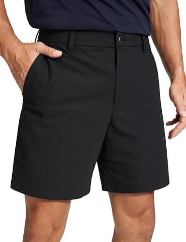 CRZ YOGA Men's All Day Comfy Golf Shorts - 9" Stretch Lightweight Flat Front for Casual Work with Pockets Black 36W x 9L