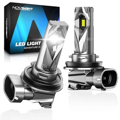 NOVSIGHT H11 H8 H9 LED Fog Light Bulbs - 400% Super Brighter 6500K Cool White, Fanless Light, 1:1 Size Perfect Low Beam, Plug and Play, Automotive Fog Lights Replacement