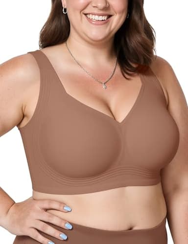 Vertvie Jelly Bras for Women Plus Size Minimizer Soft Wireless Push Up Bra Full Supportive Older Lift Back Coverage Bralette(Coffee,38DD)