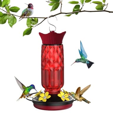 Hummingbird Feeders for Outdoors, Hanging Hummingbird Feeder with 5 Flower-Shaped Feeding Ports, 16 Oz Bird Feeder with Bee Proof & Built-in Ant Moat, Outdoor Garden Decor Gifts for Women Mom