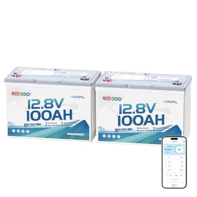 Redodo 12V 100Ah Bluetooth Dual-Purpose 900CCA Group27 Marine Battery, Starting Battery with Heating & Smart Power Retention-2 Pack