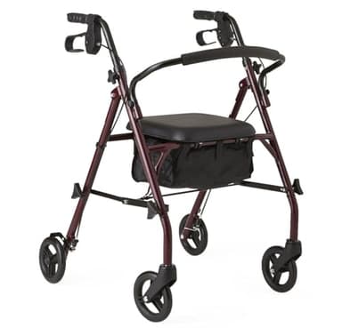 Medline Steel Rollator Walker with Seat, Burgundy, 350 lb. Weight Capacity, 6” Wheels, Foldable, Height Adjustable, Rolling Walker for Seniors, Walker for Mobility Impaired