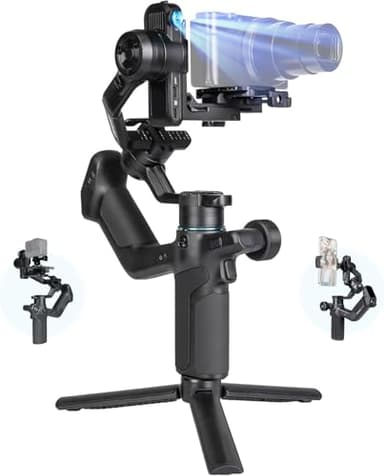 FeiyuTech SCORP Mini 3 [Kit] Gimbal Stabilizer for Mirrorless Cameras&Smartphone, 4.41lbs Payload, Built-in AI Tracking, Quick Vertical Shooting, for Sony/Canon/Nikon/Fujifilm/DJI Action/Gopro/iPhone