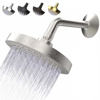 High Pressure Shower Head - Anti-Clogging Silicone Nozzles - 2.5 GPM Removable Restrictor - Easy to Clean Adjustable Replacement - easy to install with Plumbers Tape - 6 inch - Brushed Nickel Finish