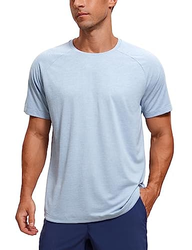 CRZ YOGA Lightweight Short Sleeve T-Shirt for Men Quick Dry Workout Running Athletic Tee Shirt Tops Chambray Blue Heather Large