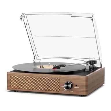 Record Player for Vinyl with 2 Build-in Speakers LP Vinyl Players Belt-Driven Vintage Turntables 3 Speed 3 Size, Wireless Bluetooth Playback, AUX-in, RCA Out, Headphone, Auto Stop Wood