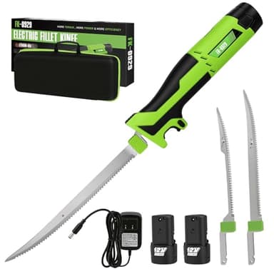 MCY 12V Cordless Electric Fillet Knife, Fishing Fillet Knife with Safety Lock Non-Slip Grip Handle, 8''& 10''Razor-Sharp Blades, 2 Rechargeable Battery, Quick Battery Charger, Storage bag, Electric Fish Fillet Knife for Fishing, Filleting, Outdoors