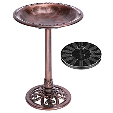 VIVOHOME Bird Bath with Solar Fountain for Outside, Polyresin Pedestal Bird Baths with Solar Powered Pump for Outdoor, Garden, Weather-Resistant Birdbaths with 20" Bowl, Bronze