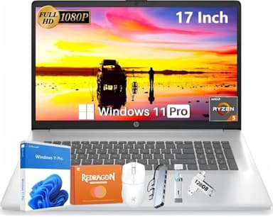 HP 17 inch Laptop, 17.3" Full HD IPS Display, AMD Ryzen 5 7430U (Beat i7-1355U), 32 GB RAM, 1 TB SSD, Windows 11 Pro, AMD Radeon Graphics, Copilot AI, Wi-Fi 6, BT 5.4, Up to 9 Hours Battery, Webcam