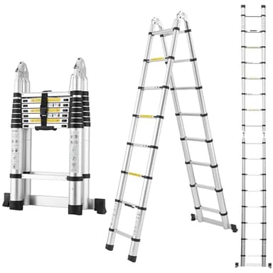 A-Frame Aluminum Telescopic Extension Ladder with Non-Slip Feet, 16.5FT Rv Telescope Foldable Extendable Compact Ladders for House Roof Travel Trailers, Adjustable Retractable, 330lbs Capacity