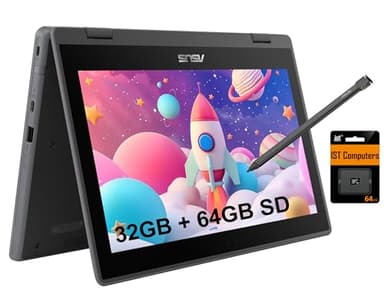 ASUS Chromebook Flip CR1 2-in-1 Laptop (11.6" Touchscreen, Intel Celeron N5100, 4GB RAM, 96GB (32GB eMMC + 64GB SD Card)) Ruggedized & Water Resistant for Student & Home, 8MP Webcam, Pen, Chrome OS
