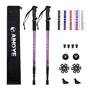 Aihoye Hiking Trekking Poles, 2 Pack Collapsible,Lightweight, Anti Shock, Walking Sticks,Adjustable Hiking Pole for Men and Women (Purple)