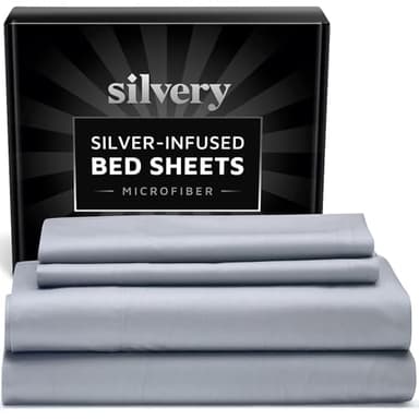 Silvery Silver Infused Bed Sheets Set - Ultra-Soft Temperature-Regulating Fabric with Self-Cleaning Technology™ That Stays Fresh 3X Longer for Hygienic Sleep - Ultra Soft Luxury Bedding Set