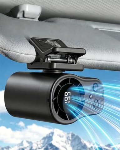 BIQIO Car Fan Ac That Blow Cold Air Portable Conditioner Clip on Unit Personal USB Rechargeable Mini Small Cooling Cooler with LED Display for Rear Seat Facing Stroller Beach Tent (Black)