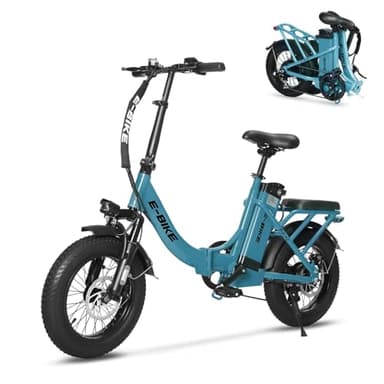 AIWARGOD Foldable Electric Bike for Adults, 16" Fat Tire Step Thru Electric Bicycle, 500W Motor 45 Miles 22MPH Top Speed, Dual Suspension & 6-Speed Folding Gift Ebike for Short Women