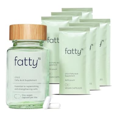 Fatty15 C15:0 Pentadecanoic Acid Supplement The Longevity Nutrient - 180 Vegan Capsules - 3X Cellular Benefits of Fish Oil EPA Omega 3 Supplements - Liver Support & Mitochondrial Health