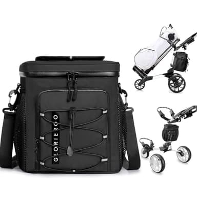 Golf Cart Cooler Bag Insulated - 12-Can Leakproof Soft Cooler Bag with Hook-and-Loop Lid, Waterproof Zippers, and Multi-Pockets for Golf Accessories; Fits on Golf Push Cart