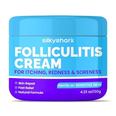 SilkyShark Folliculitis Treatment Cream (4.23 oz), Soothing Relief for Razor Bumps, Acne, Ingrown Hairs & Skin Irritation, Fast Absorbing, Non-Greasy Formula with Natural Ingredients for Body & Scalp
