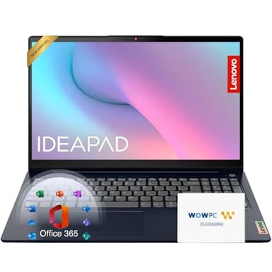 Lenovo IdeaPad 15.6 inch Laptop Computer with Microsoft 365 Home and Business • 12GB RAM • 256GB PCIe SSD • Intel Core • Wi-Fi 6 • 1TB Cloud Storage • 11HR Battery • Windows 11 • WOWPC Recovery USB