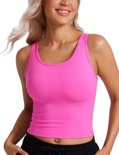 CRZ YOGA Womens Butterluxe Double Lined Workout Tank Tops Scoop Neck Racerback Cropped Casual Sleeveless Shirt Light Purple Medium