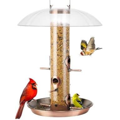Kingsyard Metal Bird Feeders for Outdoors Hanging, Wild Bird Feeder with Large 11.5" Protective Dome and 8" Removable Tray, 3 lb Seeds Capacity (Antique Copper)