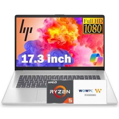 HP 17 Inch Business Laptop, 17.3'' FHD IPS Anti-Glare 1080P Display, AMD Ryzen 5 7430U (Beats Core i7-1355U), 16GB RAM, 512GB SSD, AMD Radeon Graphics, HDMI, Windows 11 Pro, Wi-Fi 6, WOWPC USB