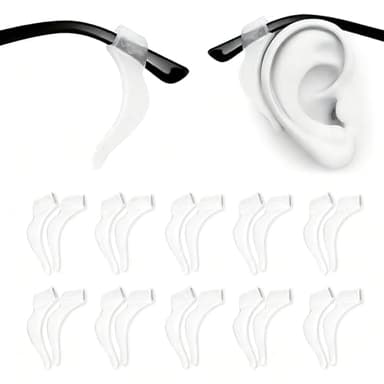 PTSLKHN Soft Silicone Eyeglass Ear Hooks, 10 Pairs of Glasses Anti Slip Grips For Sunglasses, Reading (Clear)