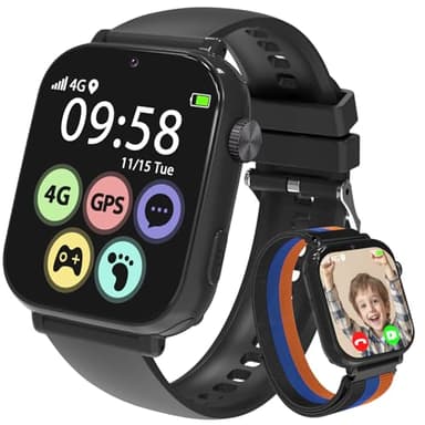 AXYWINBO Kids Smart Watch for Boys Girls 4g GPS Call Text-Smart Watch for Kids Game Camera Pedometer Alarm Clock Calculator-Kid Watches for Boys Girls 4-12 Age Gifts Black