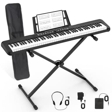 88 Key Piano Keyboard, Semi Weighted Electronic Digital Piano with Music Stand, Power Supply, Sustain Pedal, Bluetooth, Stand, MIDI, for Beginner Professional at Home, Stage