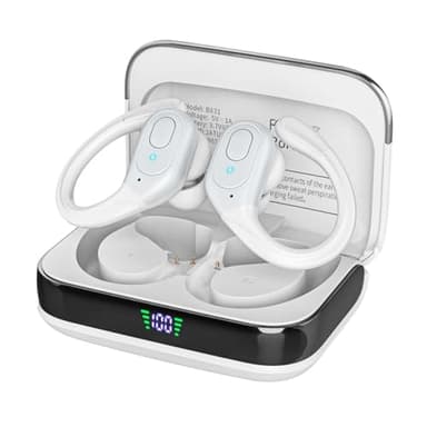 sajawass Bluetooth Headphones Wireless Earbuds with 75Hrs Playback, LED Display Charging Case, IPX7 Waterproof, Over-Ear Design Ear Buds for Sports/Running/Workout - White
