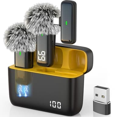 NPTCL Wireless USB Microphone for PC Laptop iPhone 16/15 Android Phone - Noise Canceling Lapel Lavalier Mic with 24H Charging Case for Video Recording Vlog TikTok Podcast Live Streaming (USB & USBC)