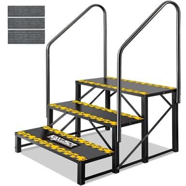 3 Steps Hot Tub RV Steps with Dual Handrail, 𝟐𝟎𝟐𝟔 𝐔𝐩𝐠𝐫𝐚𝐝𝐞𝐝 Portable Mobile Home Stairs Steps with Reinforced Crossbeams on Both Sides, 660lbs, Outdoor RV Camper Entry Steps w/Non-Slip Mats
