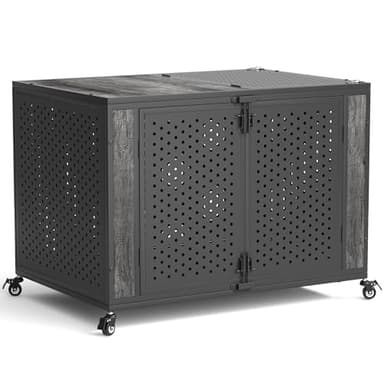 REXWELTEN 42" Heavy Duty Dog Crate Furniture for Large and Medium Dogs, Enclosed Design with 0.5 inch Holes, Indestructible Metal Kennel for High Anxiety Dogs, Chew Proof Pet House Cage Indoor