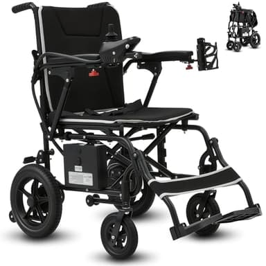ROBTWOK Ultralight Electric Wheelchair for Adults & Seniors - 36lbs Foldable Power Wheelchair with 15-Mile Long Range, All-Terrain, SOS Button & LED Light, 265lbs Capacity, Airline Approved (Black)