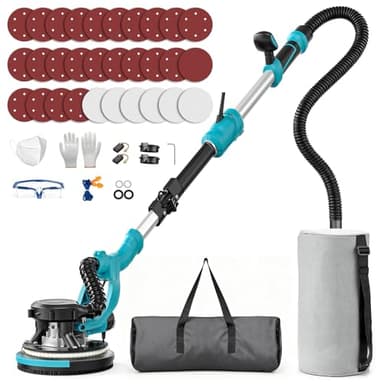 Drywall Sander, 1000W Popcorn Ceiling Removal Tool, Electric Drywall Sander with Vacuum Dust Collection, 30Pcs Sanding Discs, 6 Variable Speed 800-2200RPM, LED Light, Foldable & Extendable Handle