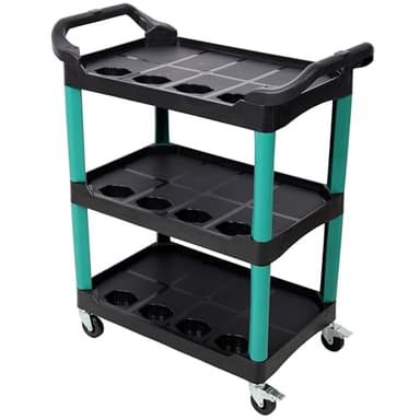 LuckyNote 3 Tier Rolling Auto Detail Cart with Wheels,Car Wash Organizer for Detailers Garage, Workshop, Repair Shop, Storage Tool, Green&Black