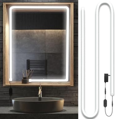 Blikshin LED Vanity Mirror Lights, Hollywood Style Makeup Lighting, 10FT/6000K/Dimmable/12V Adapter/Self-Adhesive Strip Lights for Mirror, Lighting for Makeup Vanity Table & Bathroom Mirror